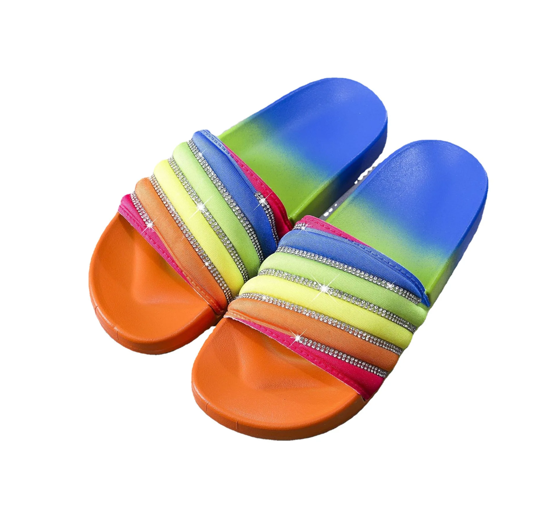 
Wholesale Hot Sell Crystal Lady Slides Fashion Colorful Diamonds Tie Dye Comfortable Sandals PVC Slider For Women 