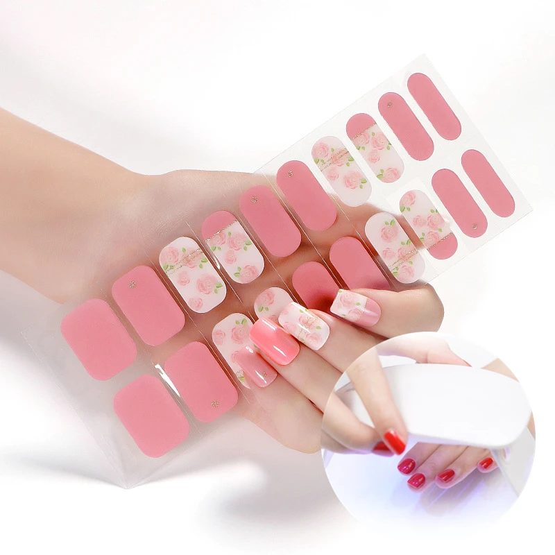 Beauty top new arrival Semi cured UV Gel Nail Stickers Non-Toxic Long Lasting semi cured Gel Nail wraps with uv lamp