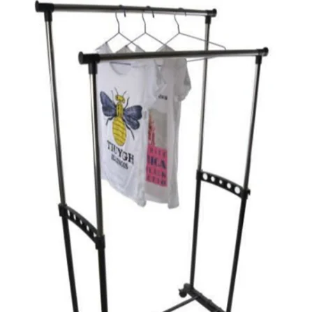 Double Clothes Rail on Wheels Adjustable Telescopic Chrome Plated Steel 85.5X45X101-170 H cm