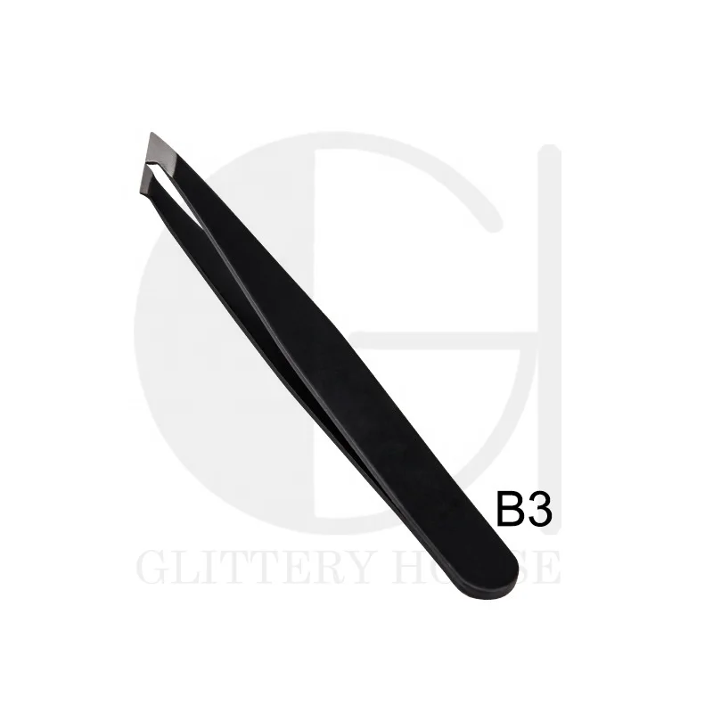 
black eyebrow tweezer eyelash makeup tools private label cosmetic extensions wholesale eyebrow clip slant tip tweezers 
