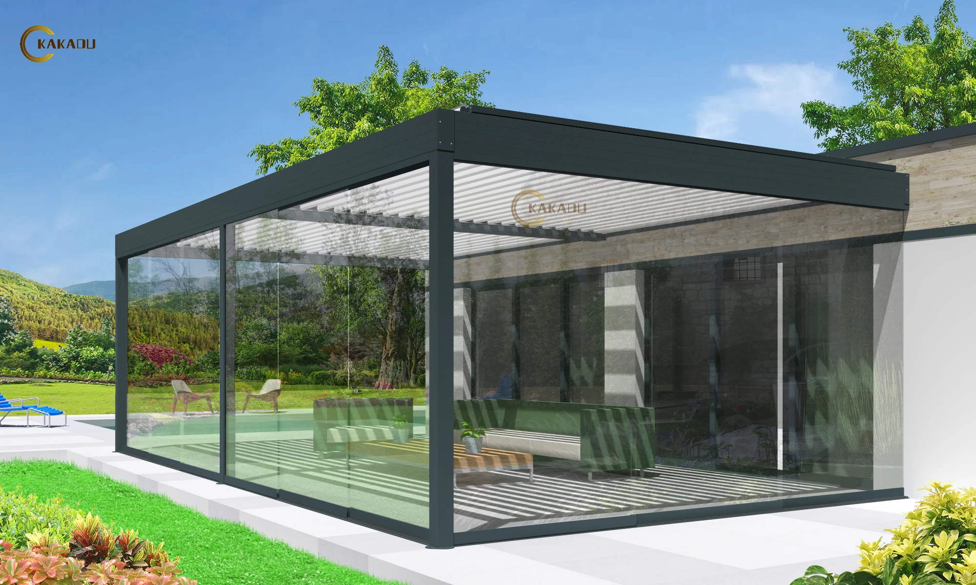 KAKADU Patio Automatic Smart Cover Louver Roof System Waterproof Garden Aluminium Outdoor Motorized Pergolas