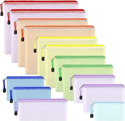 Multipurpose Mesh Zipper Pouch Waterproof Plastic Document Pouch for Travel Storage Office Appliances