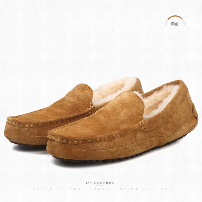 Mens Loafers Plush Suede Leather Driving Shoes Casual Brand Winter Warm Fur Man Moccasins Slip On Driving Loafer Male Shoes