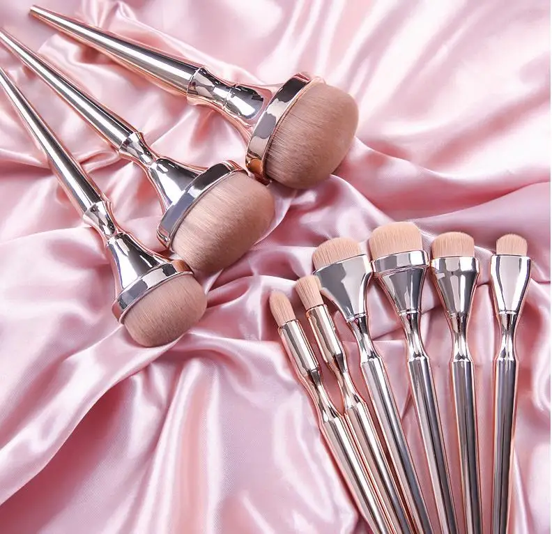 Top Quality 9 Pcs Makeup Brush Set Multi Function Soft Wool Travel Makeup Brush Set Pink Shiny Makeup Brush Set for Women