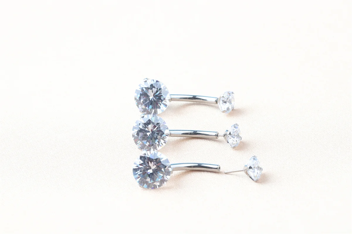 Wholesale F136 Titanium Prong Set Cz Banana Belly Ring Threadless Belly Navel Ring Piercing Jewelry For Women