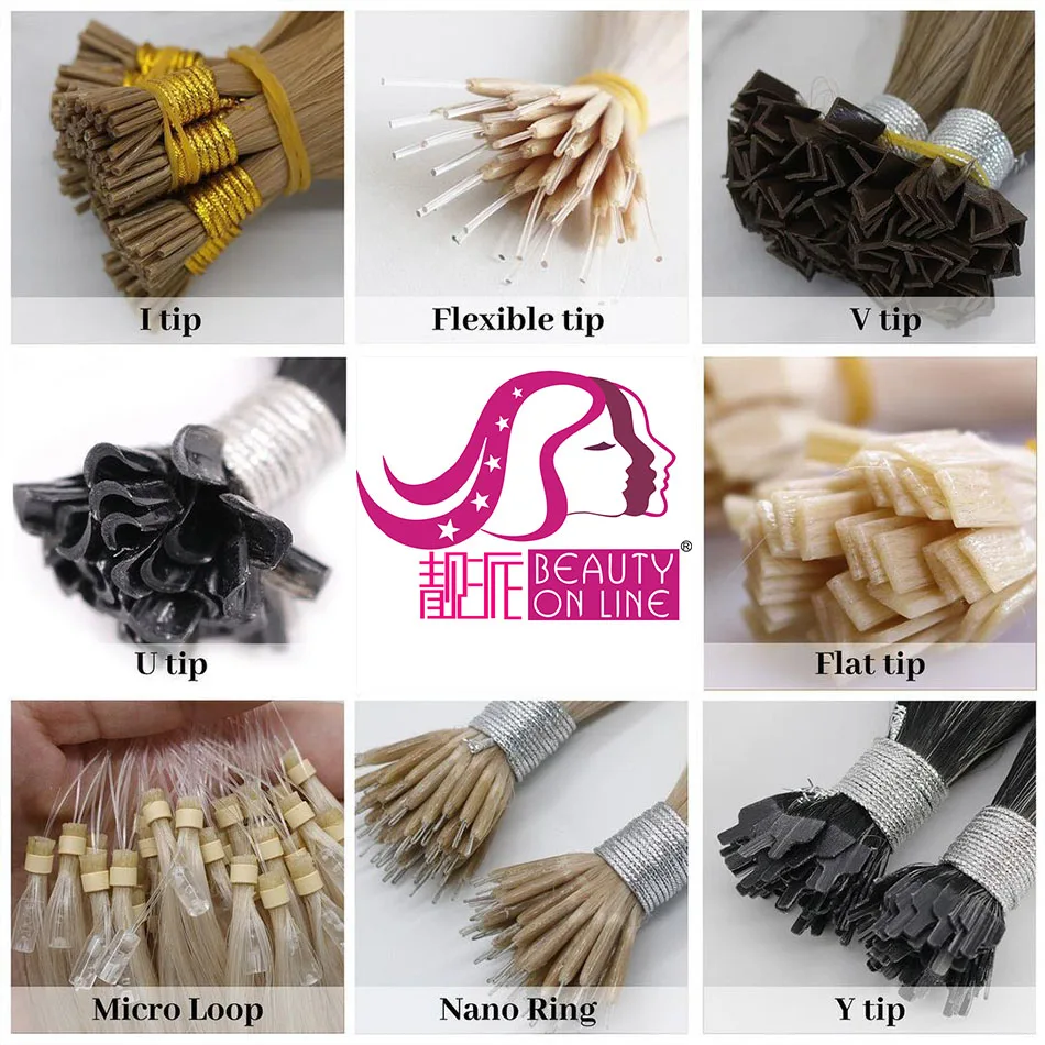 Super Double Drawn I Tip Human Hair Extensions Italian Keratin Pre-bonded Flat U Tip Nail Hair Extension Nano Ring Human Hair
