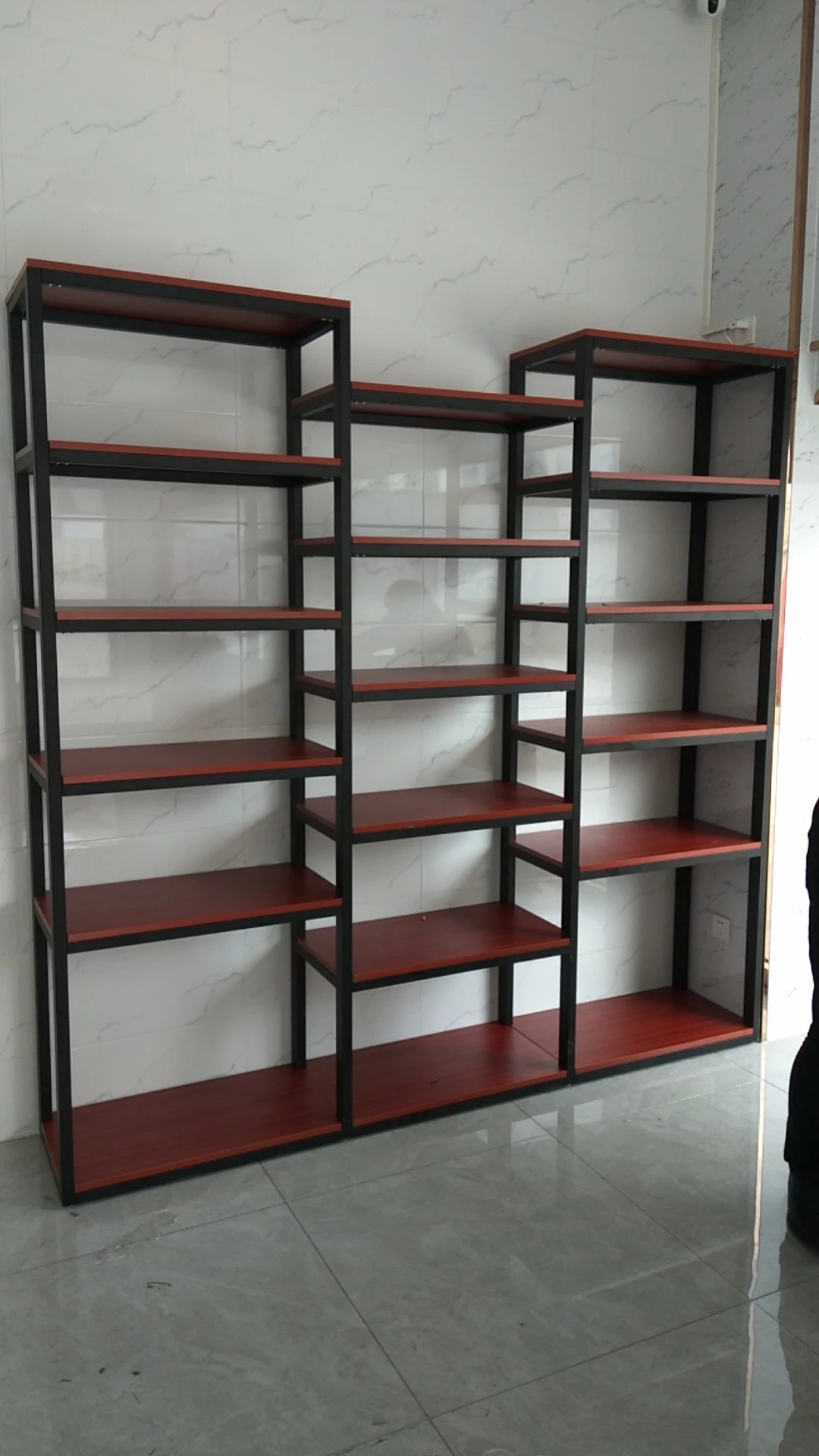 Customized new style high quality open aluminum and wooden book shelf for sale