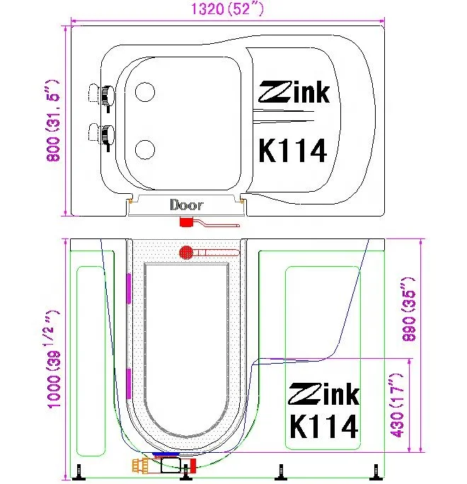 
Zink Massage Hydrotherapy Disabled Walk in Bathtub Old People Tubs General Bath Barrel Plastic Adults without Lid Eco-friendly 