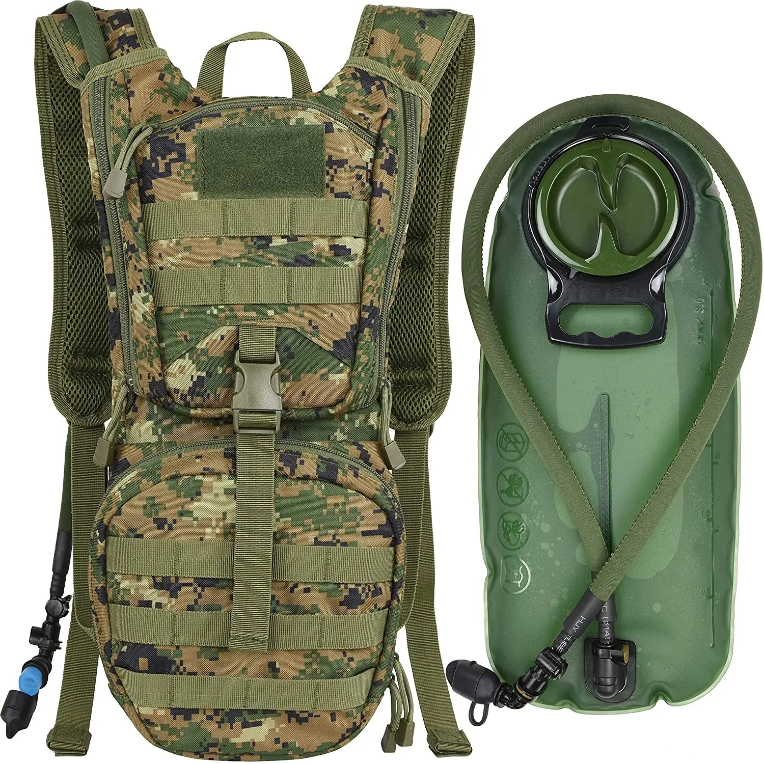 Tactical MOLLE Hydration Pack Backpack with 3L Leak-Proof Water Bladder Military Daypack for Cycling, Hiking, Running,
