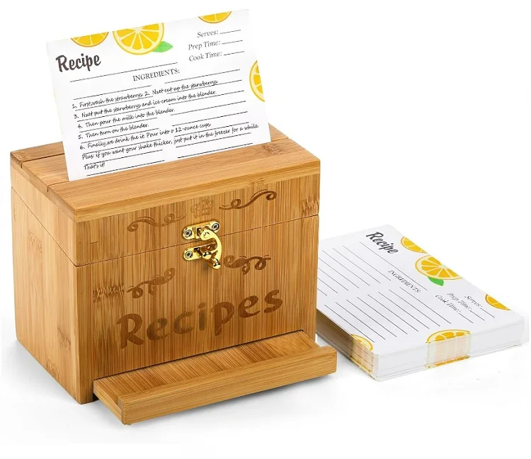 Bamboo Recipe Box Phone Holder Kitchen Recipe Card Organizer