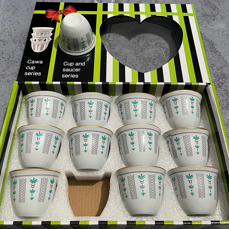 Arabic Mid East Classic Ceramic Cawa Cups Set Custom Tableware 12pcs Cawa Cups With Gift Box