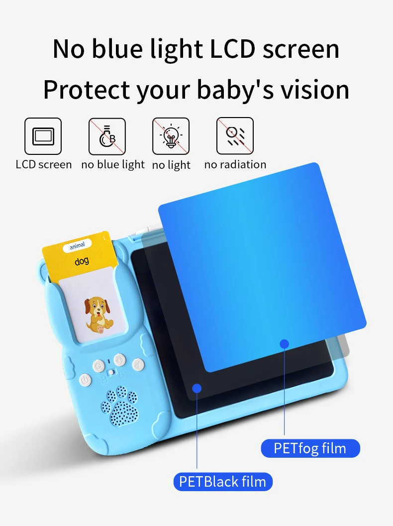Hot Sale  Custom Animal Emotion Educational Flash Card LCD Writing Tablet Cognitive Cards  Learning Device Toy for Kids