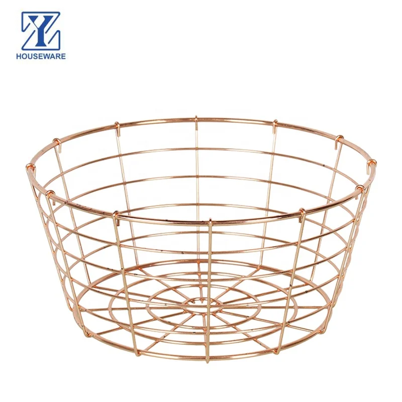 Kitchen Living Room Luxury Storage Baskets Stand Metal Fruit Bowl Bread Baskets Fruit Holder Rose Gold Wire Fruit Basket
