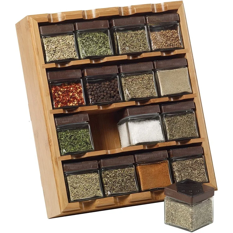 16 Cube Spice Jar Bamboo Wooden Spice Rack Organizer