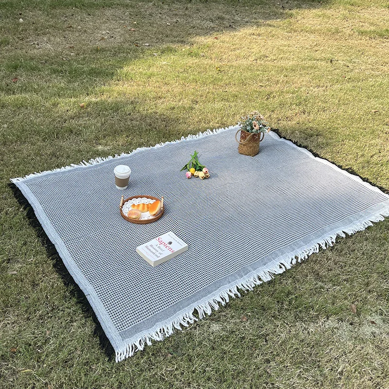 Amity Folding Travel Blanket Linen Tablecloth Picnic Mat Outdoor Camping Solid Size Customizable Cotton Polyester Sofa Blanket