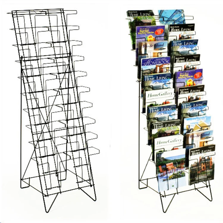 Hot Sale Tiered Folding Metal Book Display Stand, Tabloid Newspaper Display Racks
