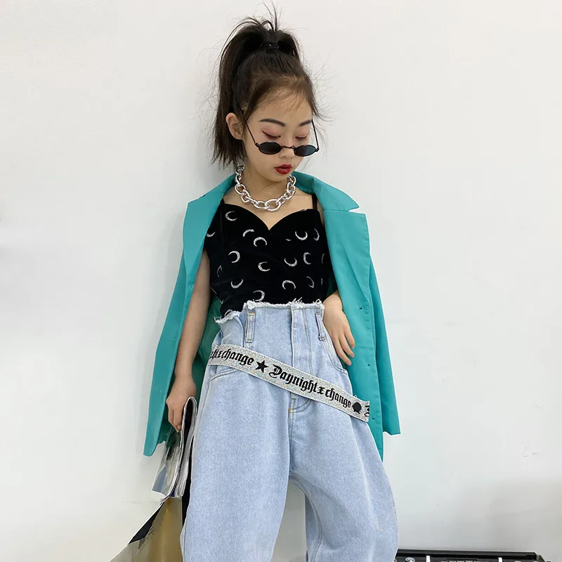 
W2469 spring new arrival fashion baby girls black vest clothing sets big kids bib underwaist boutiques wholesale 
