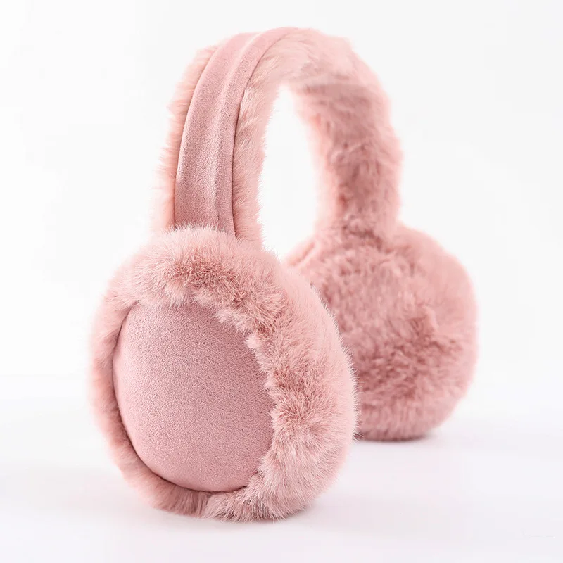 Fashion Warm Solid Earmuffs Foldable Band Plush Fluffy Winter Earmuffs Artificial Wool Earmuffs