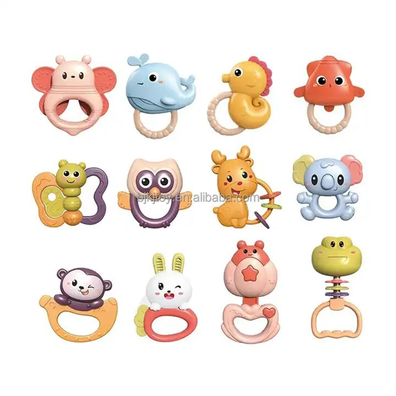 2023 12 PCS Set New Product Animal Plastic Baby Musical Hand Rattle Baby Rattle Toy Set For Babies