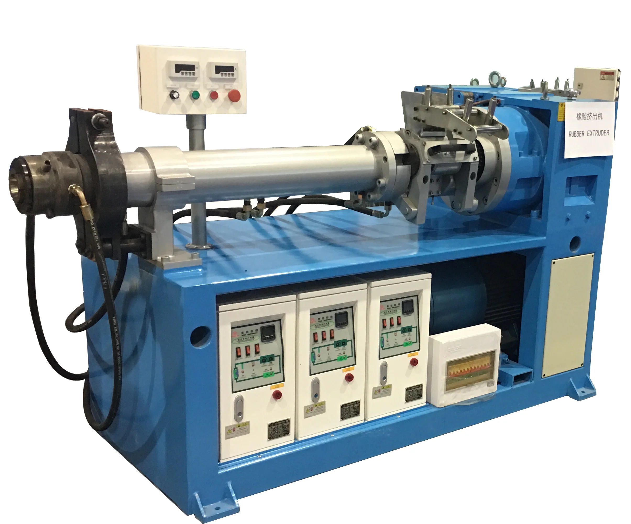 Cold feed rubber extruder for tire retreading machine