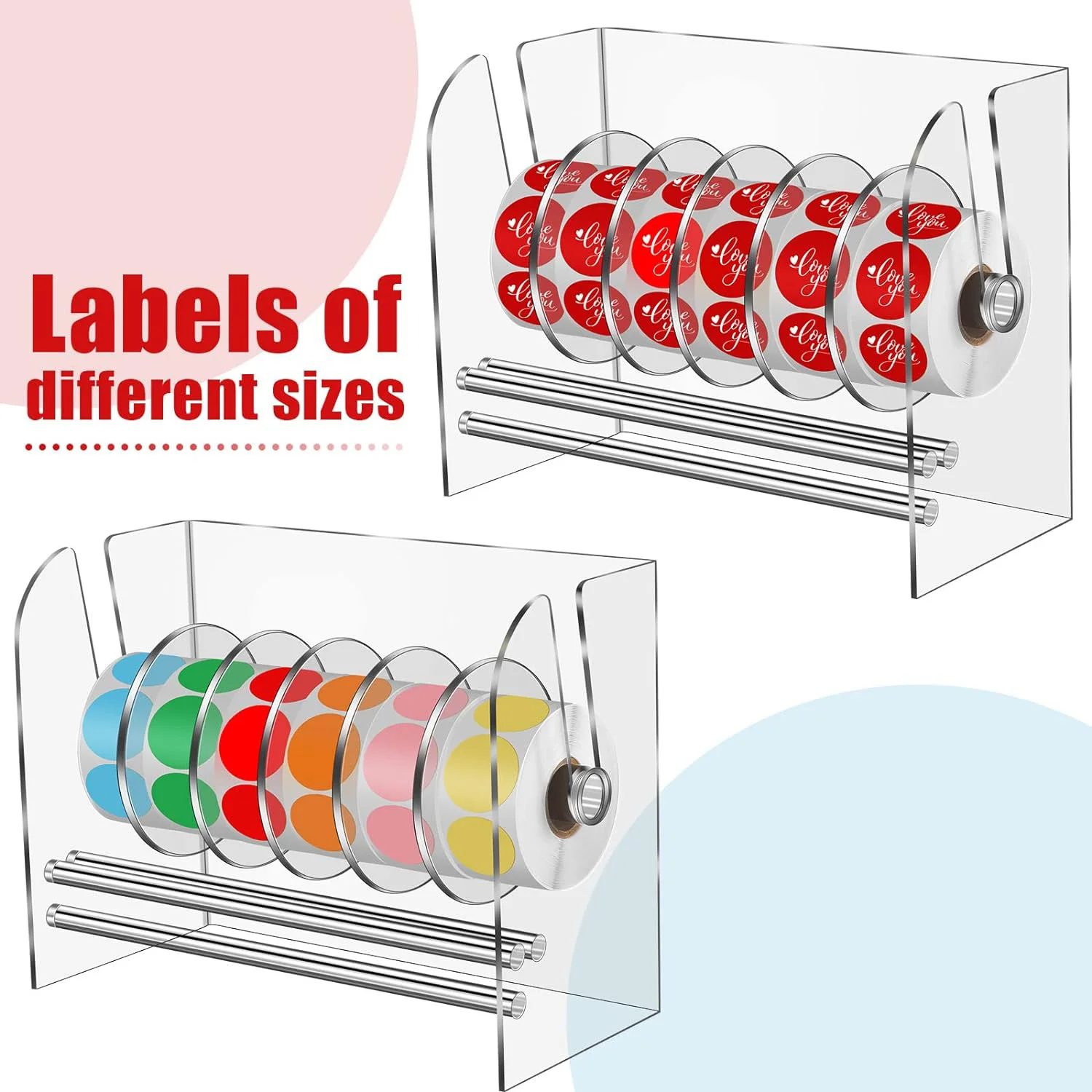 6 Disks Adjustable Label Dispenser Acrylic Tape Sticker Dispenser Clear Label Sticker Roll Holder Stand