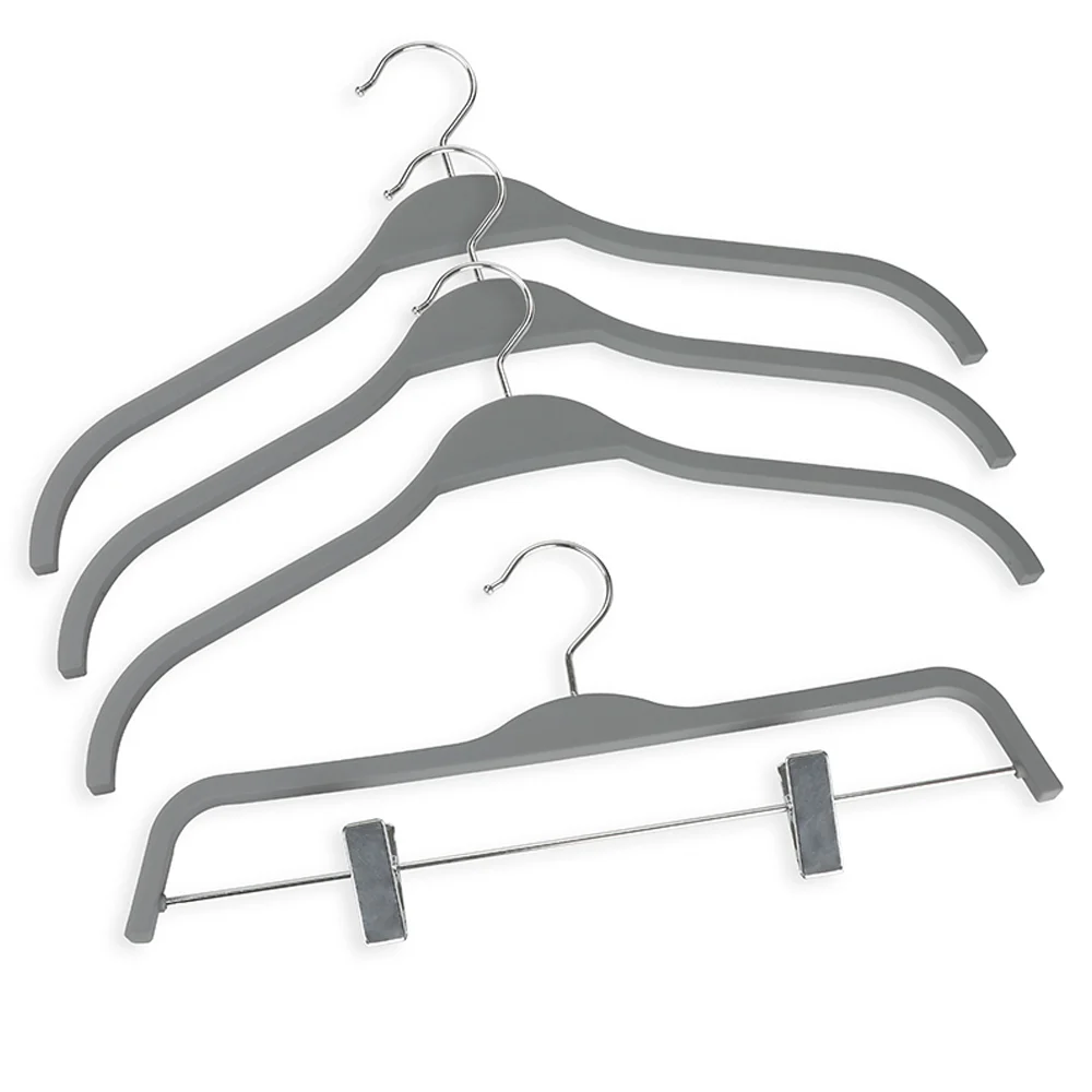 Laminated Hanger Rubber Coated Painting Grey Clothes Pants Hanger With Clips