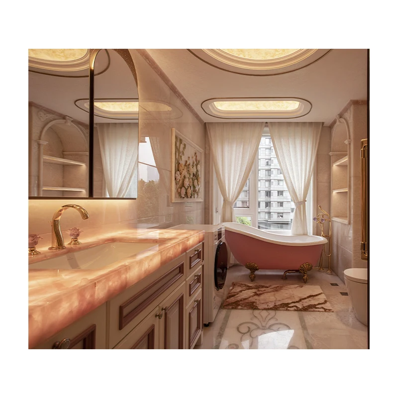 Luxury Customized Gemstone Crystal Natural Rose Quartz Stone Countertop