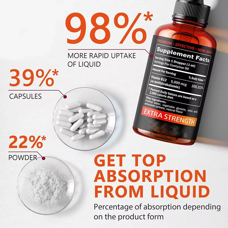 OEM Vitamin B-12 Extra Strength 5000per Serving Increase Metabolism boost Brain Health B12 Drops Healthcare Supplement