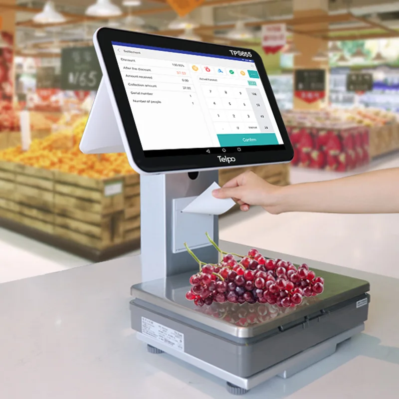 Telpo супермаркет, Биллинговая машина, терминальная Система android pos с весами и термопринтером