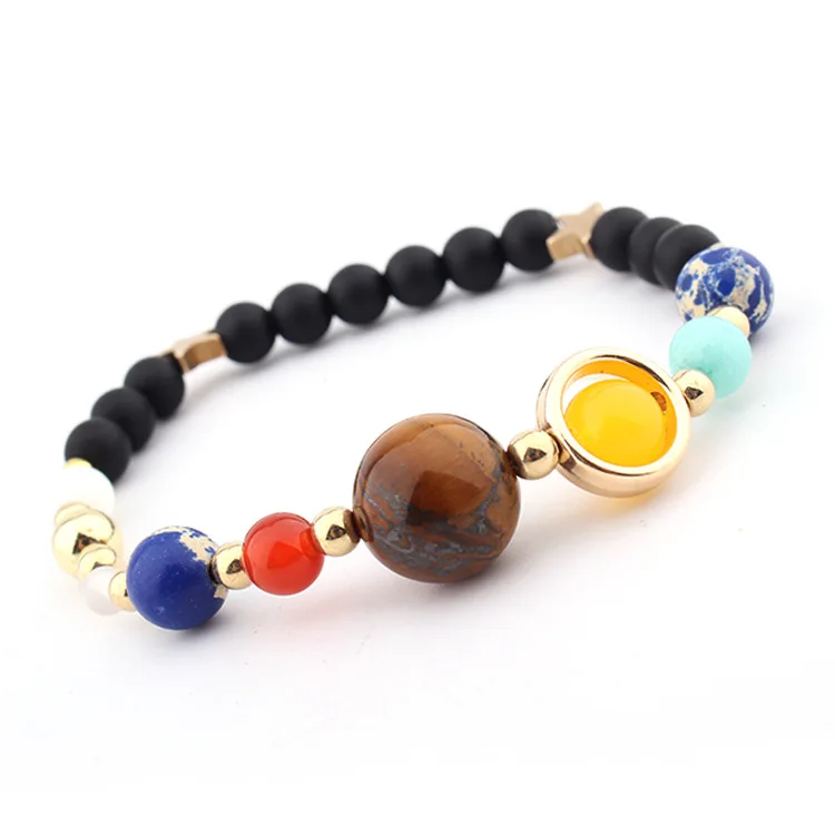 Different Size Solar System Planet  Beads Agate Crystal  Amethyst Healing Energy Stone  Bracelet ST044