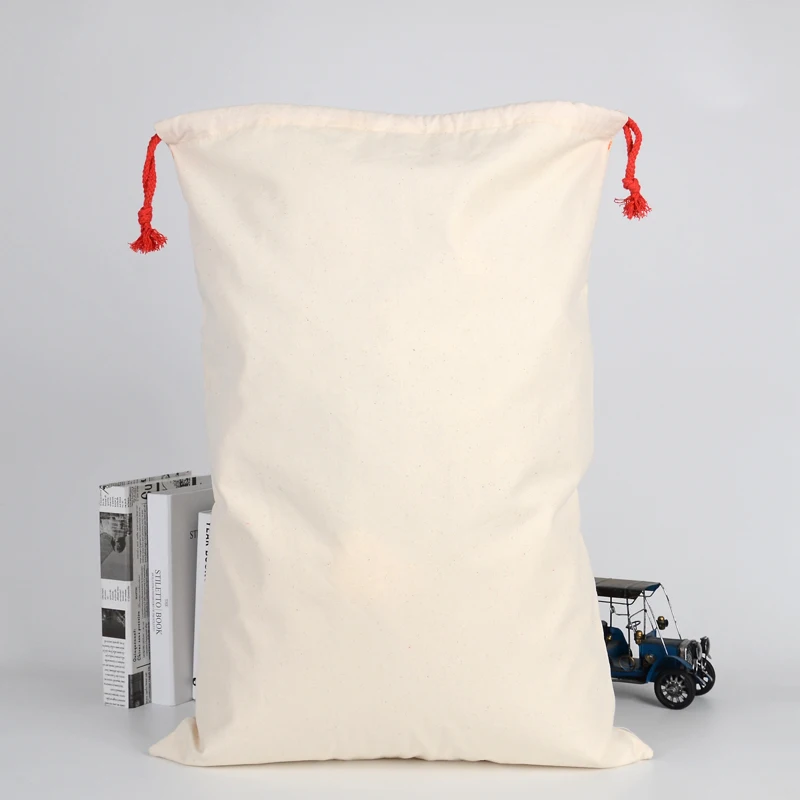 9oz 100% Cotton Canvas Christmas Travel casual Sport Gym beach bag waterproof red drawstring silk screen printing pattern