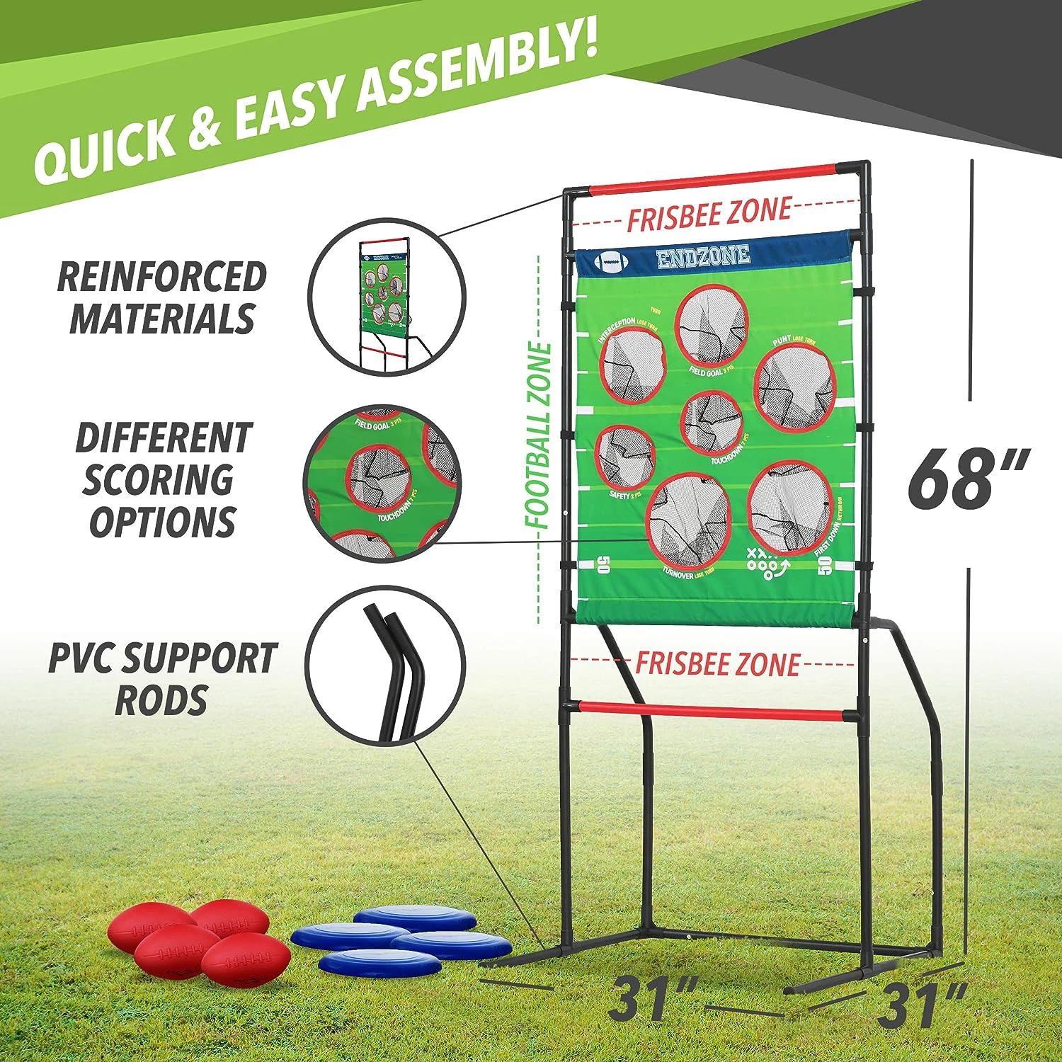 2-in-1 football disc toss backyard lawn game, flying disc game, Rugby Ball Toys throwing toss game set