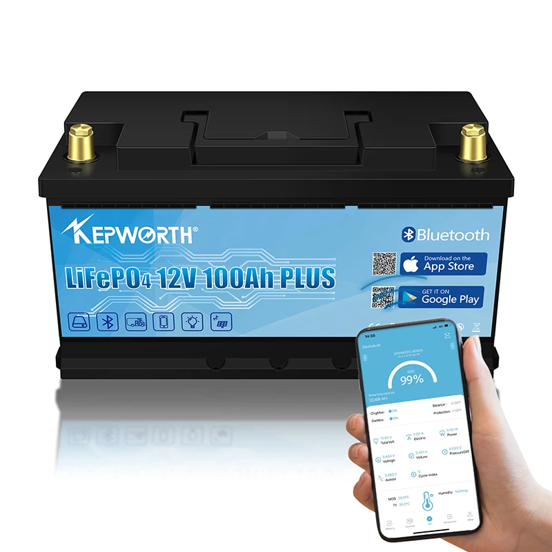 Eu Stock Waterproof Grade A 12V 100Ah 120Ah Bt LiFePo4 Battery Pack With Bms For Inverter Boat Motor With 10A Charger