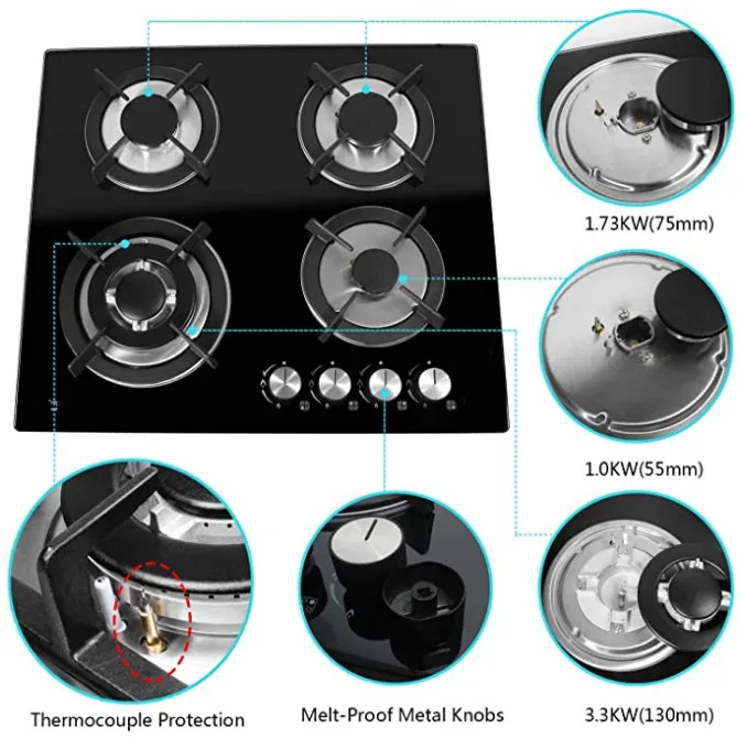 built in gas cooktop for kitchen 4 burner gas hob glass stove cooker