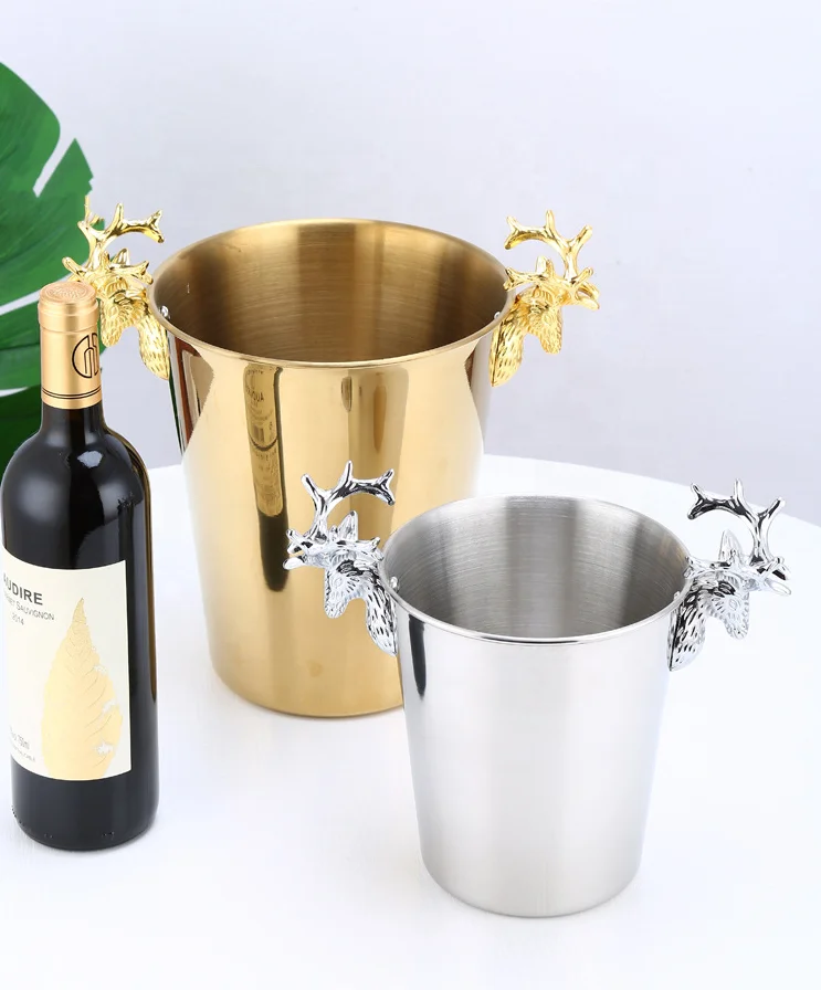 2022 new cross-border stainless steel antler ice bucket KTV hotel cooling beer bucket creative trend conical champagne bucket