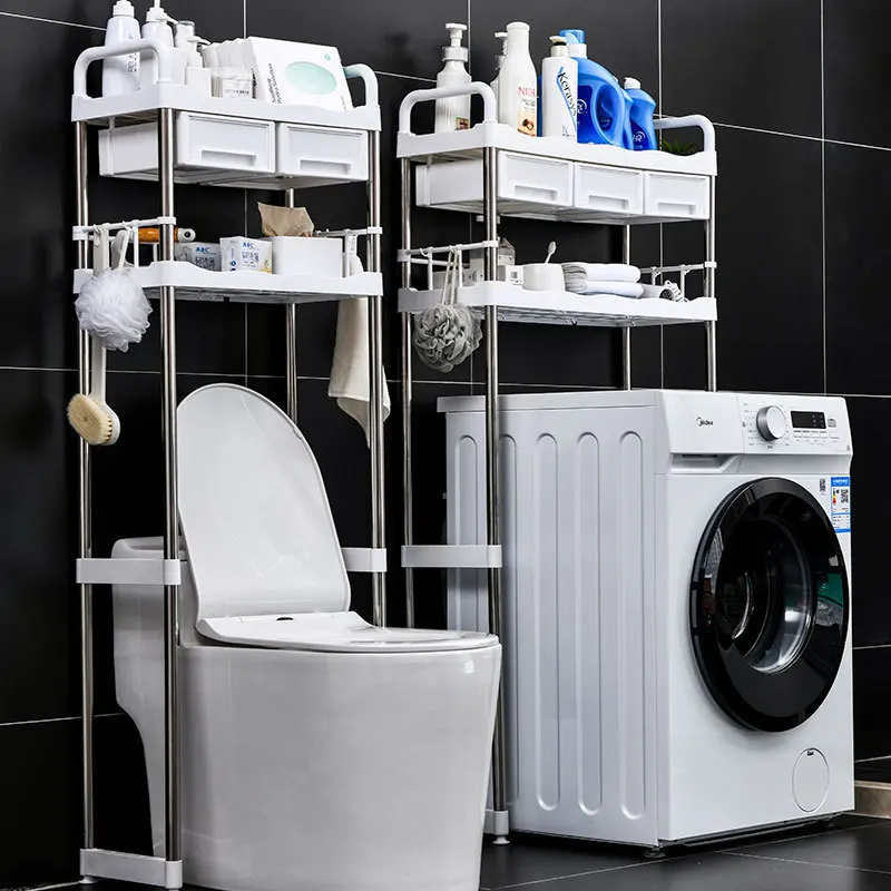 Bathroom Washing Machine Bathroom Shelf Toilet Restroom Floor Toilet Rack Punch Free Washbasin Storage Shelf