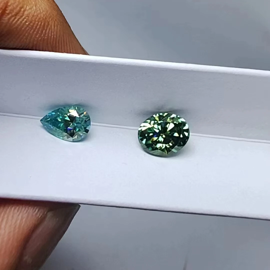 2024 Professional GRA High Quality Fancy blue green Moissanite Diamond Jewelry Loose 5x7mm7x9mm Oval Shape