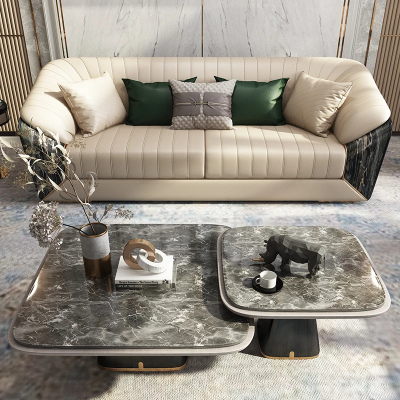 Elegant Marble Top Coffee Table Set Furniture Italian Design Modern Square Tea Table Side Tables Modern Living Room Furniture