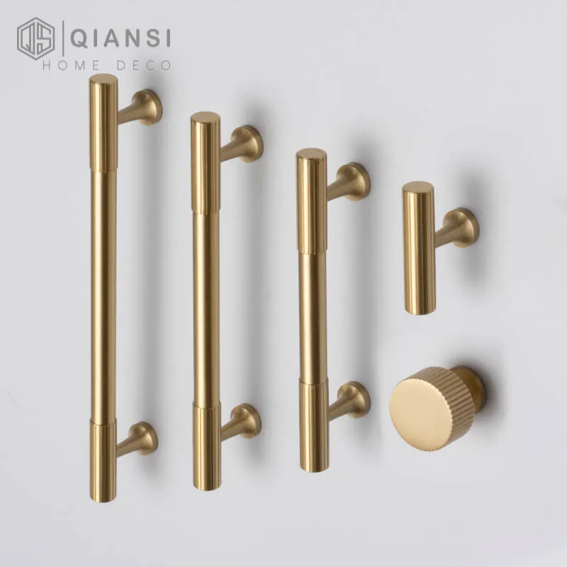 Qiansi High Quality Brass t bar 96mm 128mm Long Furniture hardware Kitchen Brushed Finish Drawer Knob for Dresser Modern Handles