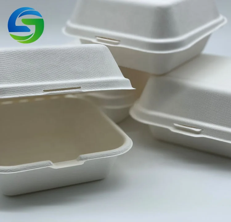 Wholesale Eco Friendly Biodegradable Disposable Compostable Bagasse Sugarcane Fiber Food Container Burger Packaging Box