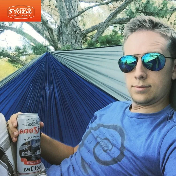 Single double foldable portable camping hammock tear proof hammock with mosquito net