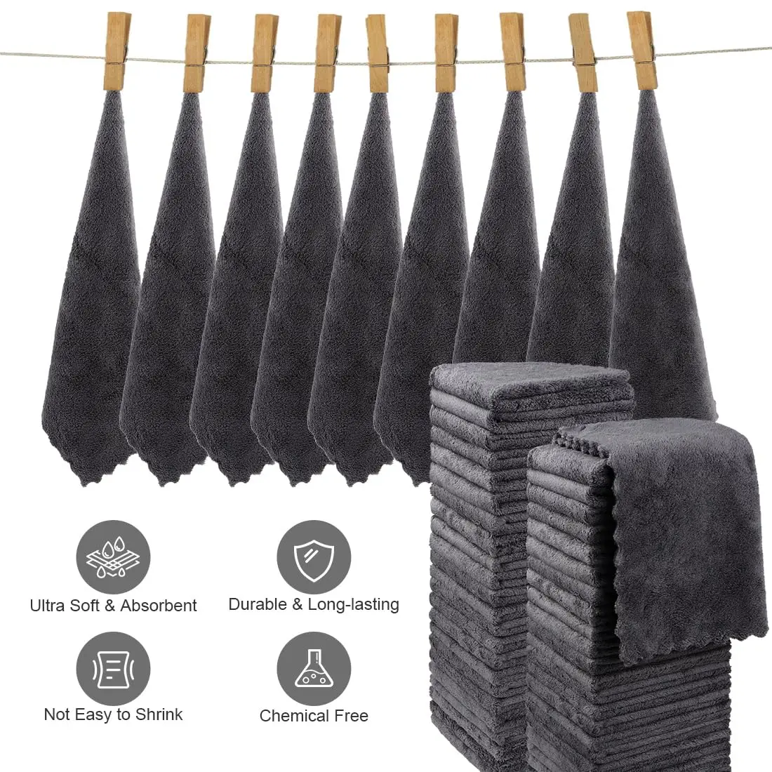 12 x 12 inches Ultra Soft Washcloths 48 Pack Premium Microfiber Towel Sets Absorbent and Quick Drying Coral Velvet Washcloth