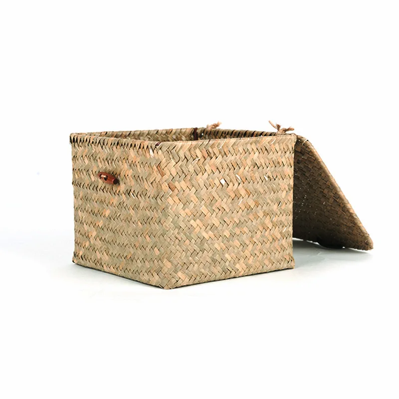 Rectangular Storage Baskets Sea Grass Eco Material Natural Rattan Straw Friendly Home Decoration Daily Cosmetics Baskets