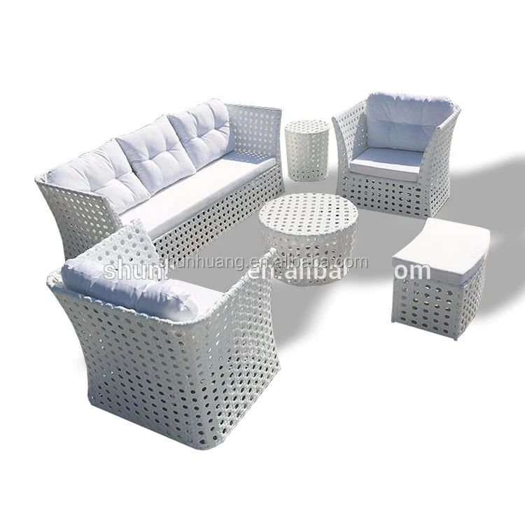 Popular design white rattan sofa hot sale PE rattan garden sofa sets poolside furniture