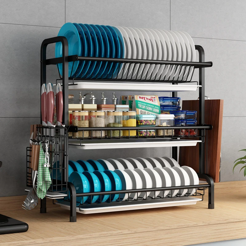 Kitchen 2  3 Tier Stainless Steel Storage Plate Holders Kitchen Drying Drainer Rack Dish Rack