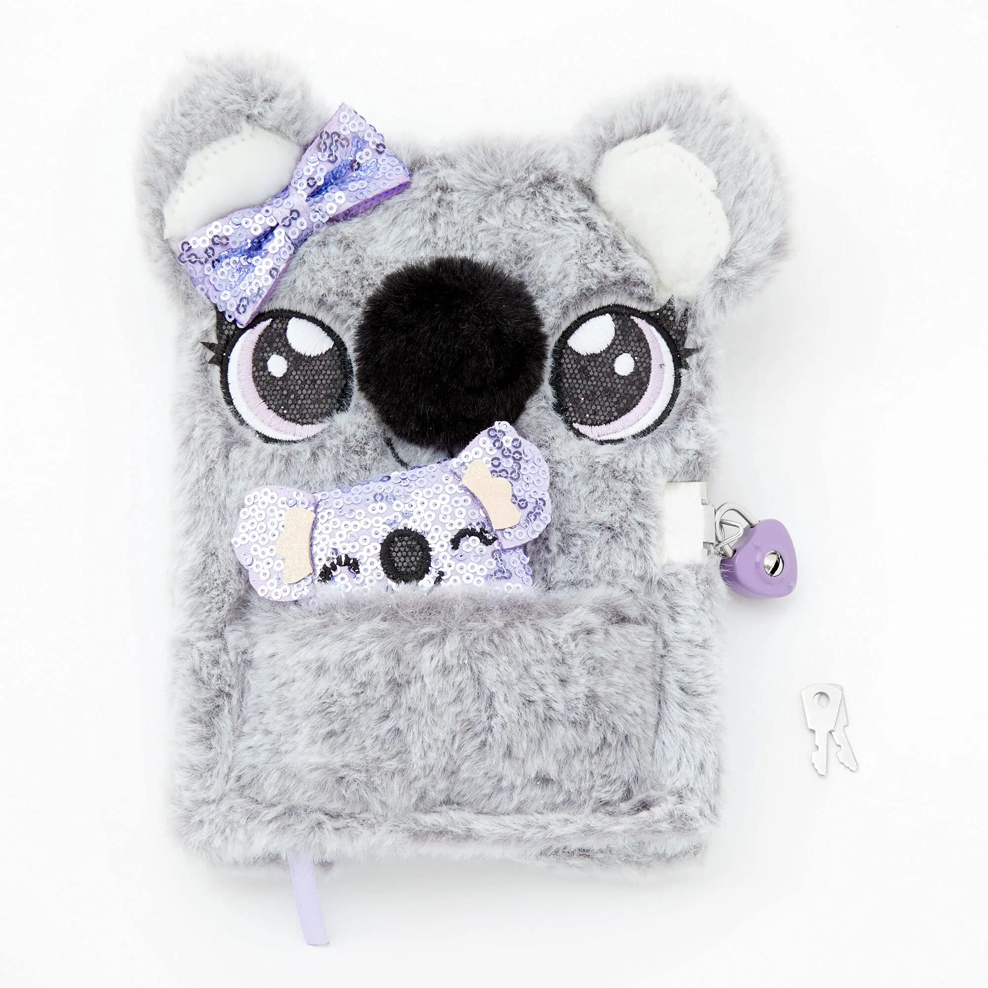 Sidney the Koala, Gray with Purple Includes Lock with 2 Keys and Mini Notebook