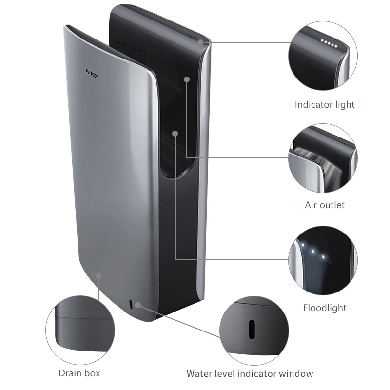 Aike AK2065 Заводская цена двойная настенная высокоскоростная ультра-небольшая струйная сушилка для рук