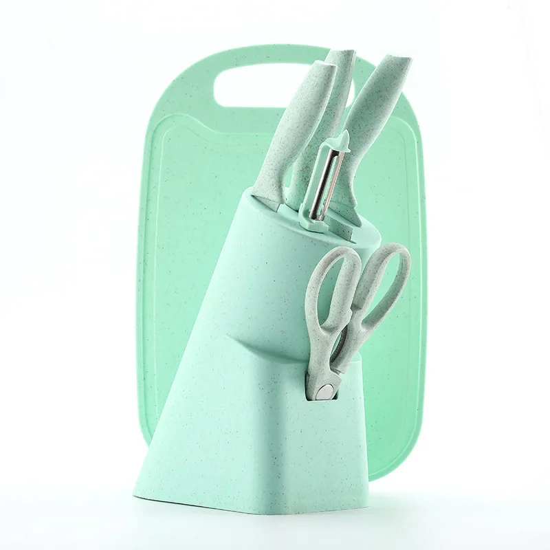 7 Pieces Coloured Standing Knife Set Sharpeners Big Cleaver Knife Japanese Cutting Board And Knife Set