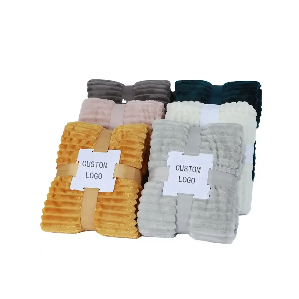 Super Soft Dyed Polar Flannel Fleece Modern Solid Color Design 100 Polyester Striped Throw Blanket Plush Baby Sofa Blanket