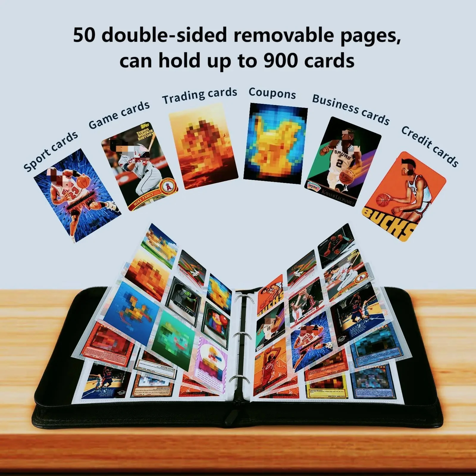 900 Pockets Card Binder with Sleeves for Trading Baseball Card Binder Carrying Organizer for Sports Card and TCG